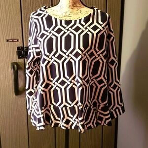 Crown and Ivy Lady's Navy/White Boatneck Power Pop Open Back Shirt 👕